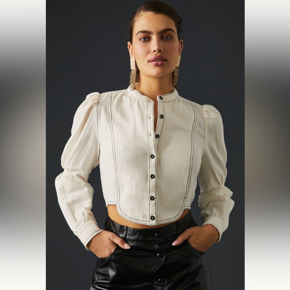 Anthropologie - Pilcro Cropped Tuxedo Blouse - M